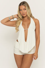 White Slinky Plunge Top and Micro Short Co-ord Set - Lenisse