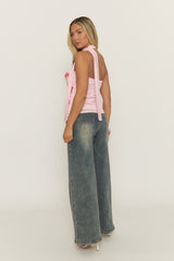 Pink Floral Print Scarf Neck Mesh Bandeau Top - Lorey