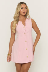 Pink Tailored Gold Button Detail Mini Dress - Bari