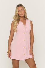 Pink Tailored Gold Button Detail Mini Dress - Bari