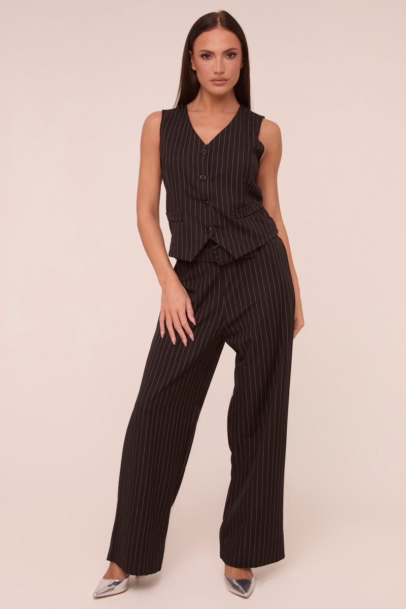 Black Pin Stripe Straight Leg Trousers - Ebba