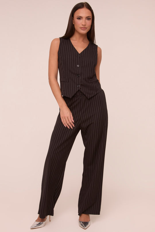 Black Pin Stripe Straight Leg Trousers - Ebba
