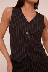 Black Pin Stripe Sleeveless Waist Coat - Danita