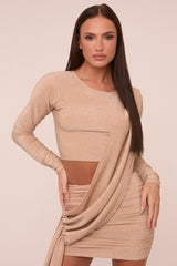 Stone Cut Out Detail Draped Long Sleeves Mini Dress - Becca