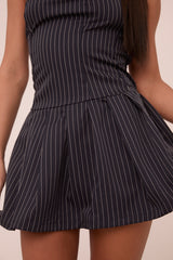 Navy Pin Stripe Bandeau Pleated Mini Dress - Amy