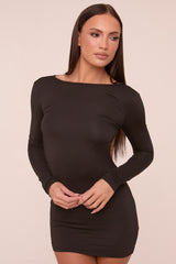 Black Cut Out Back Long Sleeve Long Sleeves Mini Dress - Zivah