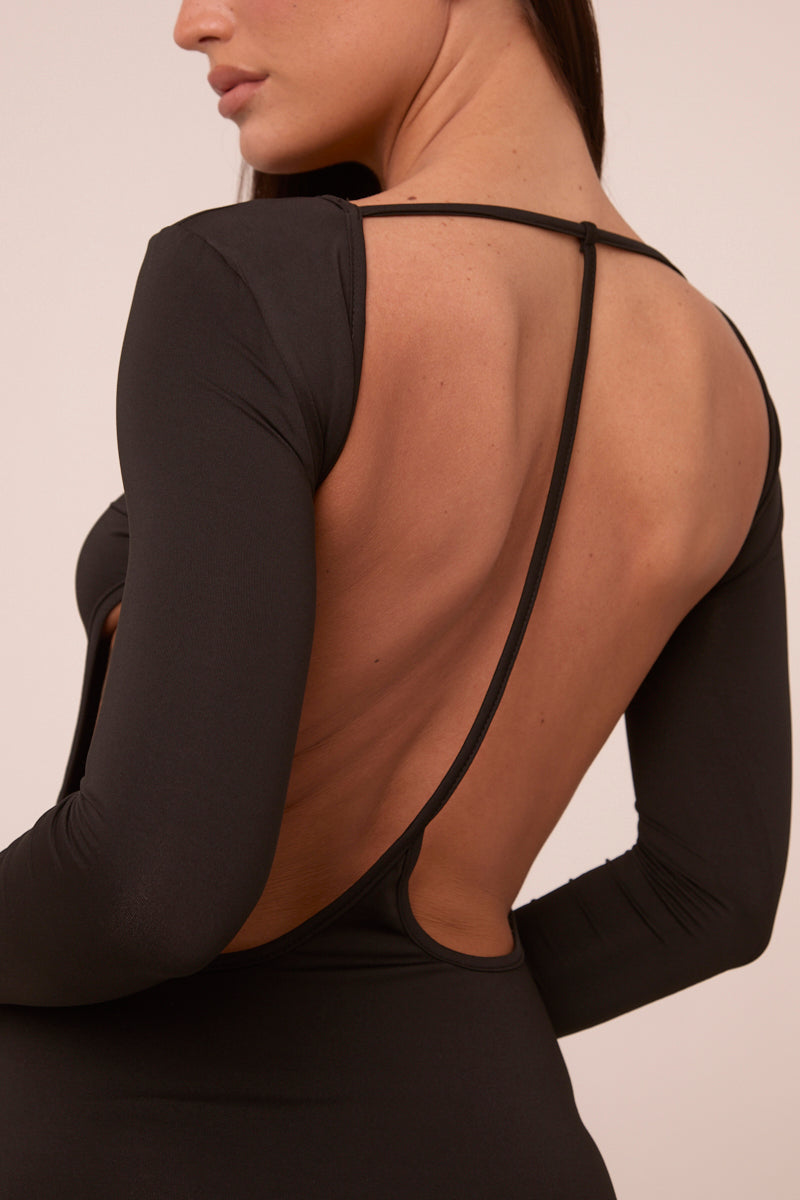 Black Cut Out Back Long Sleeve Long Sleeves Mini Dress - Zivah