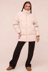 Stone High Neck Zip Fastening Puffer Jacket - Camelia