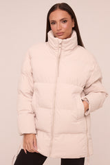 Stone High Neck Zip Fastening Puffer Jacket - Camelia