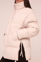 Stone High Neck Zip Fastening Puffer Jacket - Camelia