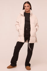 Stone High Neck Zip Fastening Puffer Jacket - Camelia