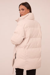 Stone High Neck Zip Fastening Puffer Jacket - Camelia