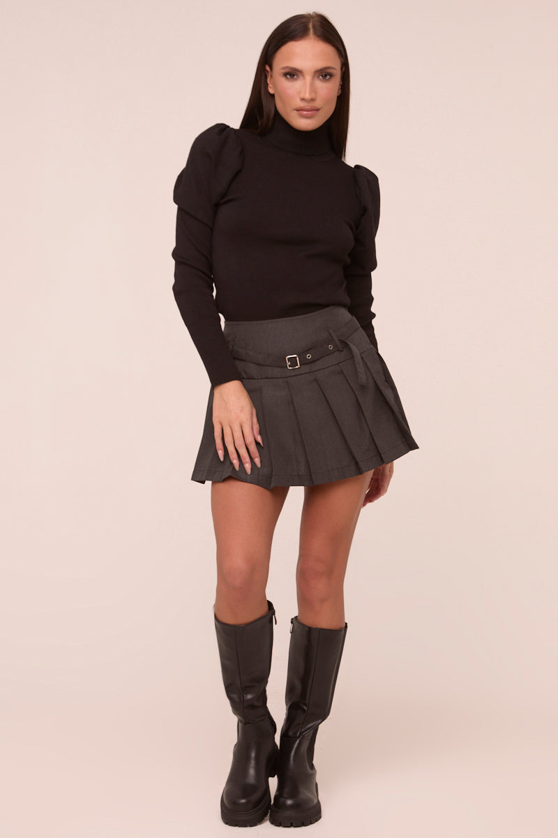 Black Knit High Neck Puff Sleeve Jumper - Amanza
