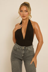 Black Slinky Plunge Bodysuit - Akari
