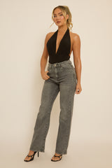 Black Slinky Plunge Bodysuit - Akari