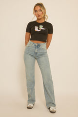 Black Cowgirl Boots Crop Tshirt - Precious
