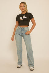 Black Cowgirl Boots Crop Tshirt - Precious