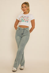 Vintage Light Blue Washed Stretch Straight Leg Frayed Hem Jeans - Scarlett