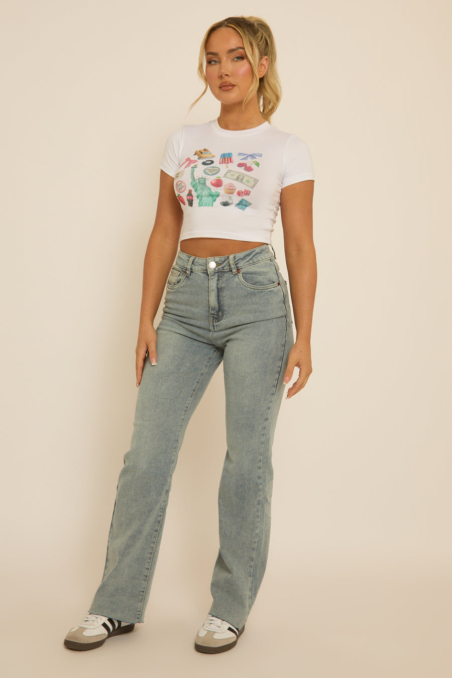 Vintage Light Blue Washed Stretch Straight Leg Frayed Hem Jeans - Scarlett