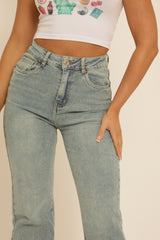 Vintage Light Blue Washed Stretch Straight Leg Frayed Hem Jeans - Scarlett