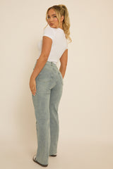 Vintage Light Blue Washed Stretch Straight Leg Frayed Hem Jeans - Scarlett