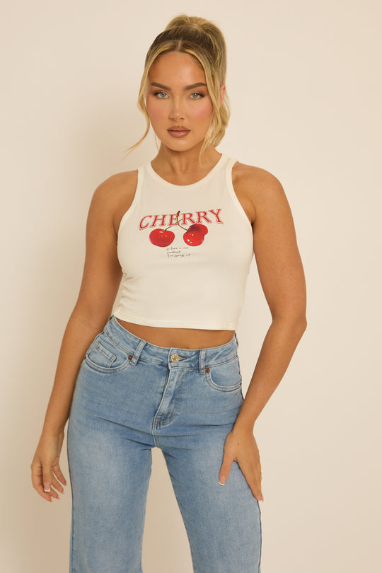 White Cherry Vest Top - Sam