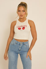 White Cherry Vest Top - Sam