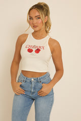 White Cherry Vest Top - Sam