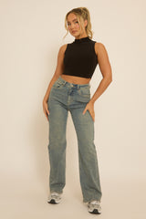 Black High Neck Asymmetric Top - Ariella