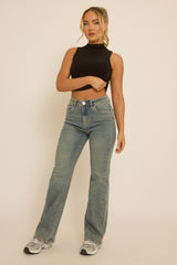 Washed Acid Blue Stretch Straight Leg Jeans - Scarlett
