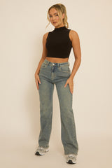 Black High Neck Asymmetric Top - Ariella