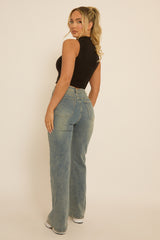 Washed Acid Blue Stretch Straight Leg Jeans - Scarlett