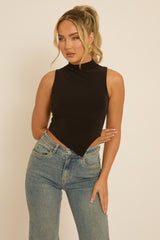 Black High Neck Asymmetric Top - Ariella