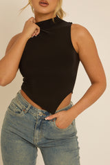 Black High Neck Asymmetric Top - Ariella