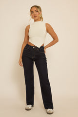 Indigo Stretch Straight Leg Frayed Hem Jeans - Scarlett