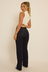 Indigo Stretch Straight Leg Frayed Hem Jeans - Scarlett