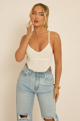 White Corset Detail Jersey Bodysuit - Clara