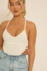 White Corset Detail Jersey Bodysuit - Clara