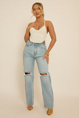 White Corset Detail Jersey Bodysuit - Clara