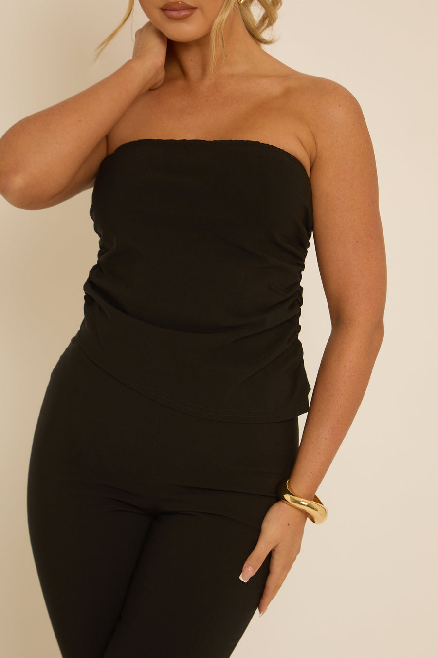 Black Bandeau Top & Kick Flare Trousers Co-ord Set - Rochelle