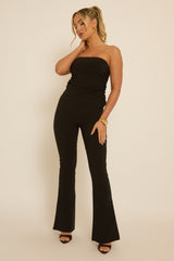 Black Bandeau Top & Kick Flare Trousers Co-ord Set - Rochelle