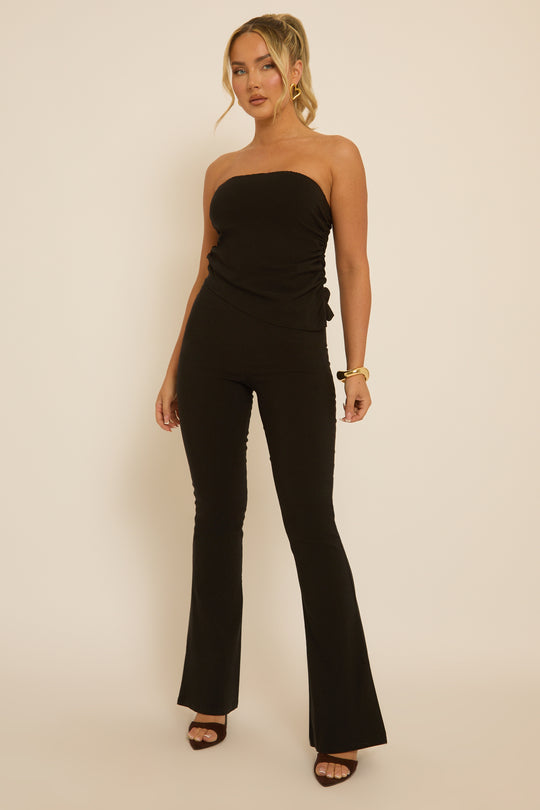 Black Bandeau Top & Kick Flare Trousers Co-ord Set - Rochelle