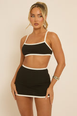 Black Contrast Bralet and Mini Skirt Co-Ord - Bettina
