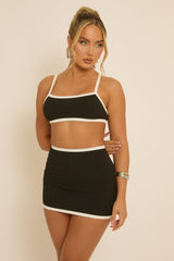Black Contrast Bralet and Mini Skirt Co-Ord - Bettina