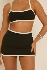 Black Contrast Bralet and Mini Skirt Co-Ord - Bettina