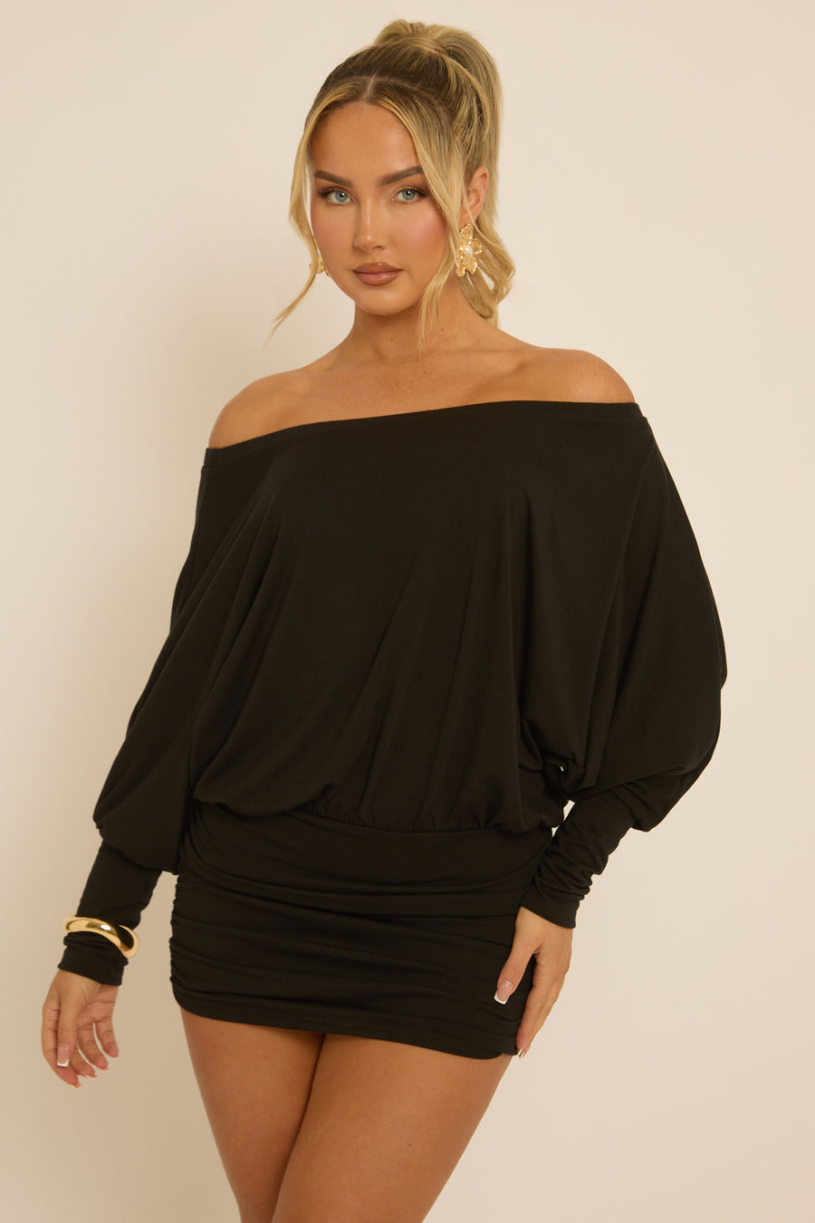 Black Batwing Bardot Mini Dress | Dress