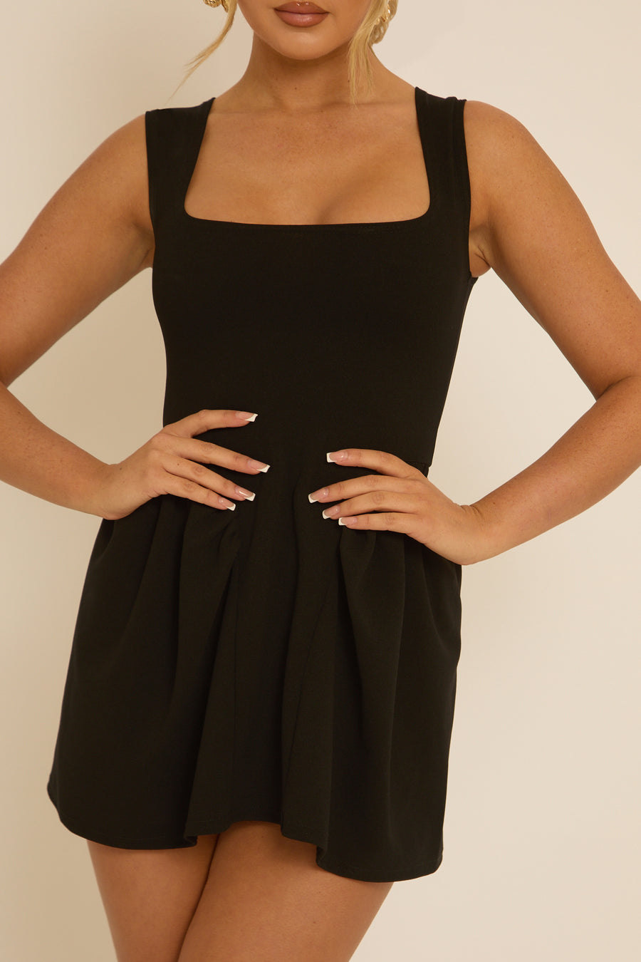 Black Drop Waist Mini Dress - Sandi