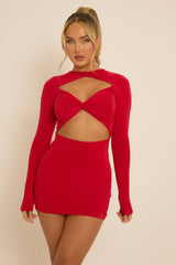 Red Slinky Twist Cut Out Mini Dress - Miranda