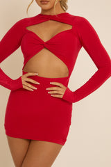 Red Slinky Twist Cut Out Mini Dress - Miranda