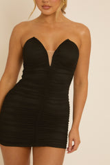 Black V Front Ruched Bandeau Mini Dress - Laurence